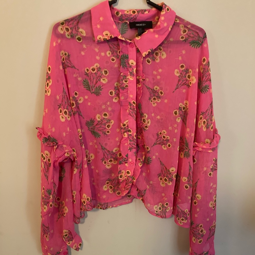 Sheer Ruffled Long Sleeve Shirt